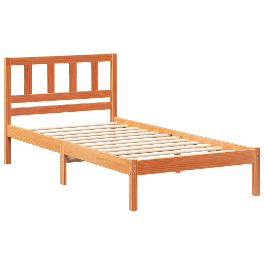 Bed Frame with Headboard Wax brown 90 x 190 cm Solid pine wood