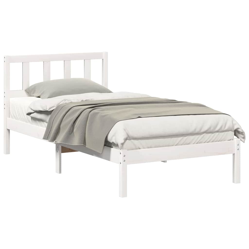 Bed Frame with Headboard White 75 x 190 cm Solid pine wood
