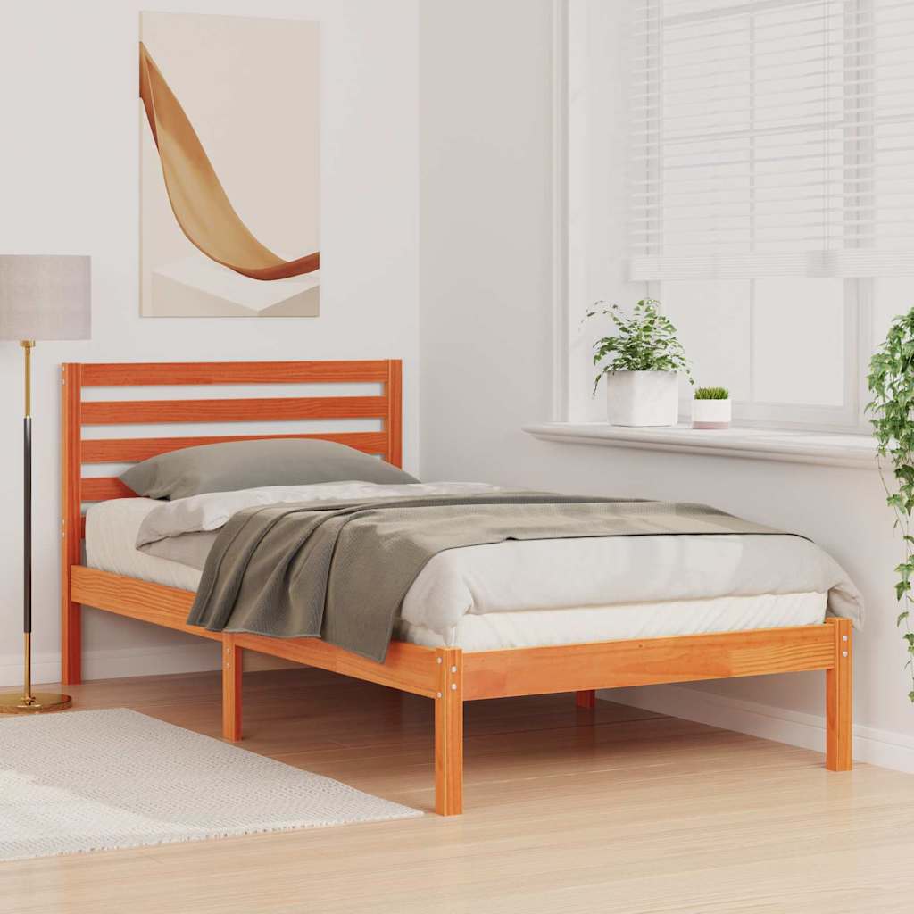 Bed Frame with Headboard Wax brown 80 x 200 cm Solid pine wood