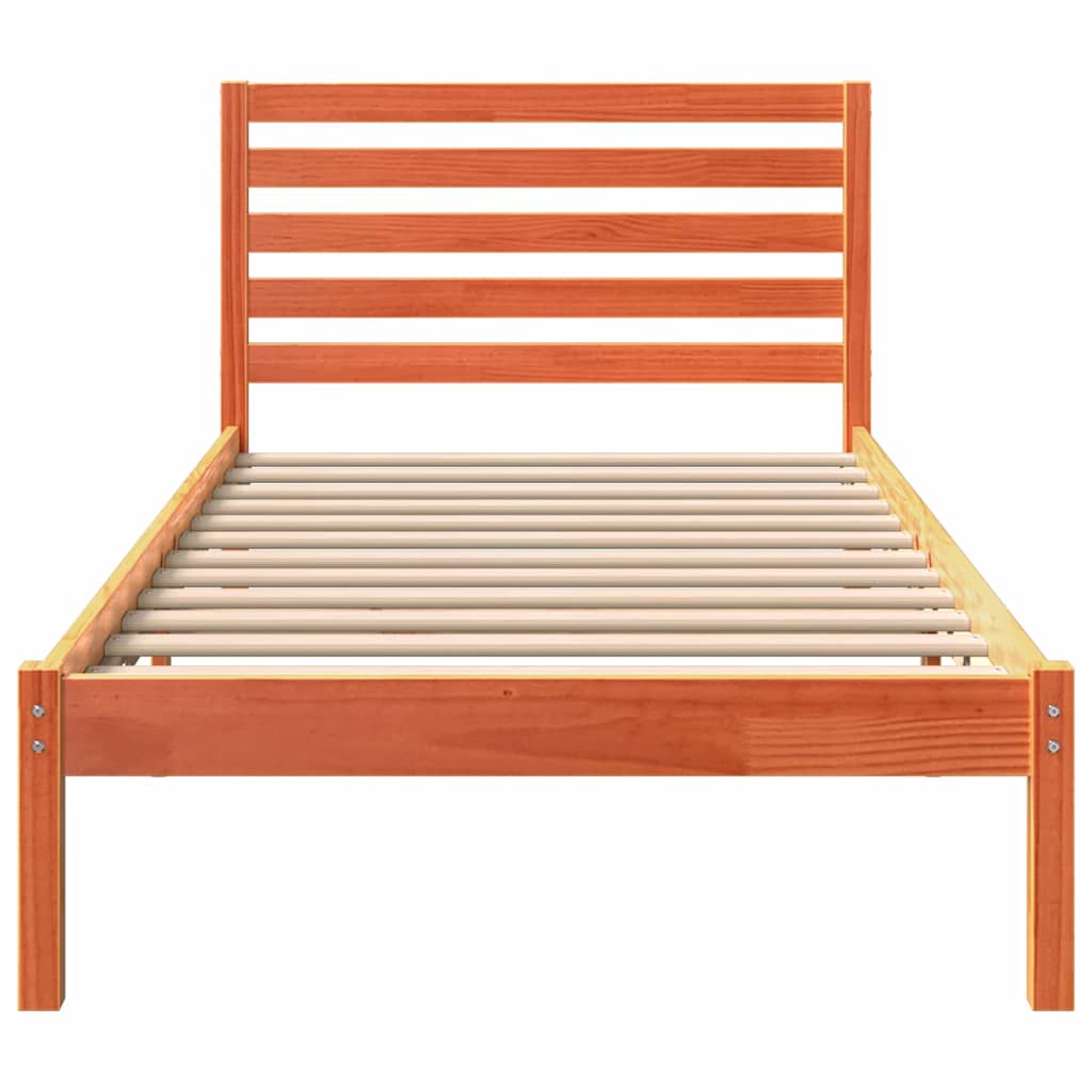 Bed Frame with Headboard Wax brown 90 x 190 cm Solid pine wood