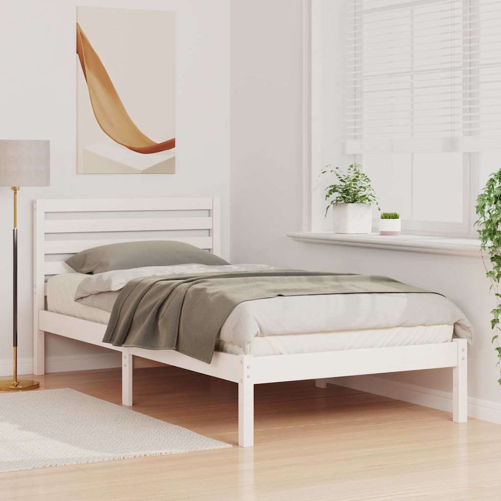 Bed Frame with Headboard White 75 x 190 cm Solid pine wood