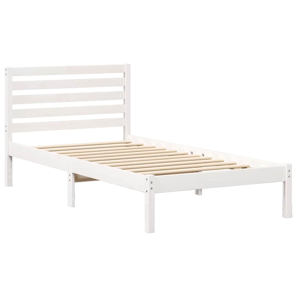 Bed Frame with Headboard White 75 x 190 cm Solid pine wood