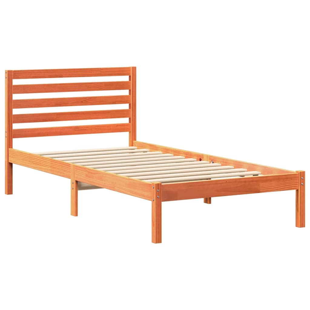 Bed Frame with Headboard Wax brown 75 x 190 cm Solid pine wood