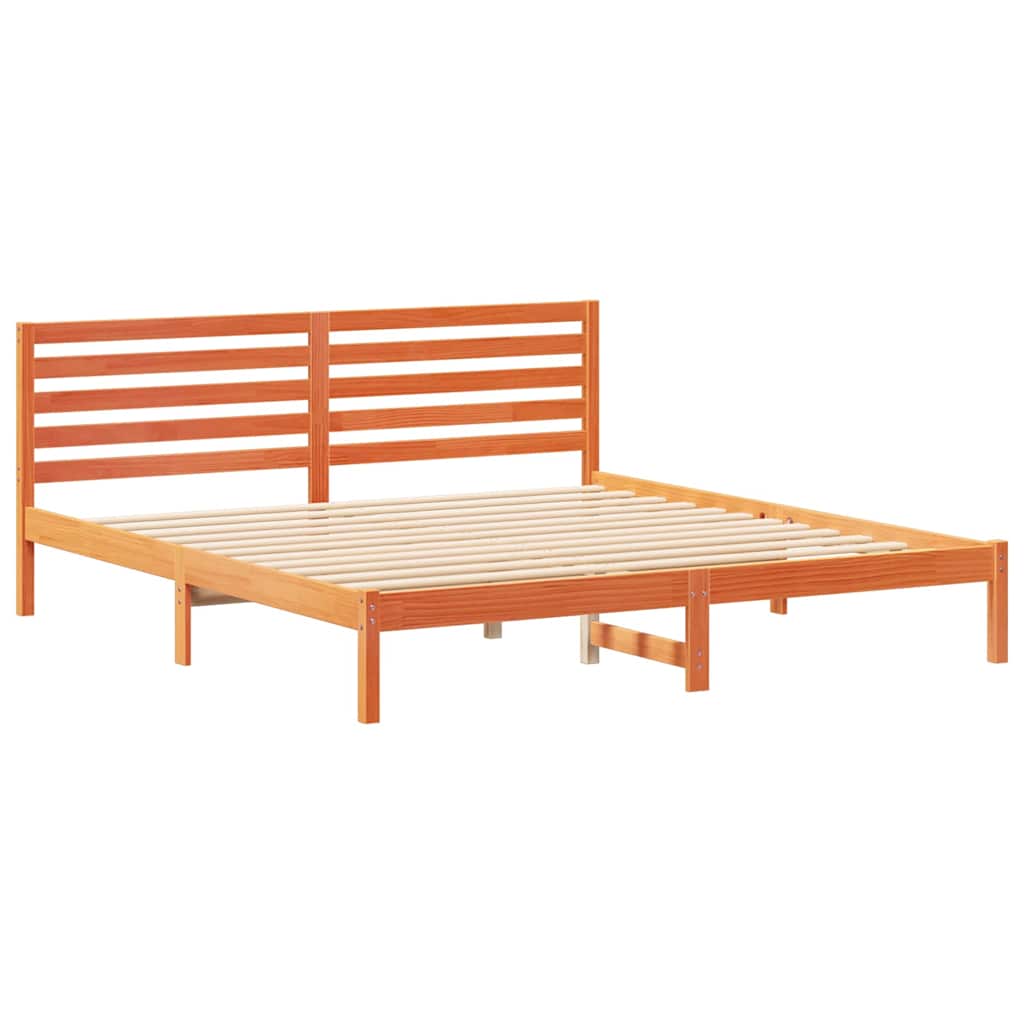 Bed Frame with Headboard Wax brown 200 x 200 cm Solid pine wood