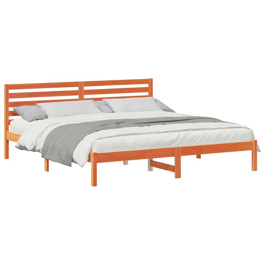 Bed Frame with Headboard Wax brown 200 x 200 cm Solid pine wood