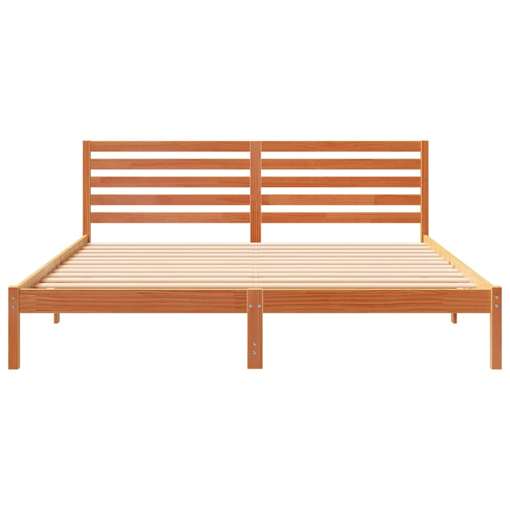 Bed Frame with Headboard Wax brown 180 x 200 cm Solid pine wood
