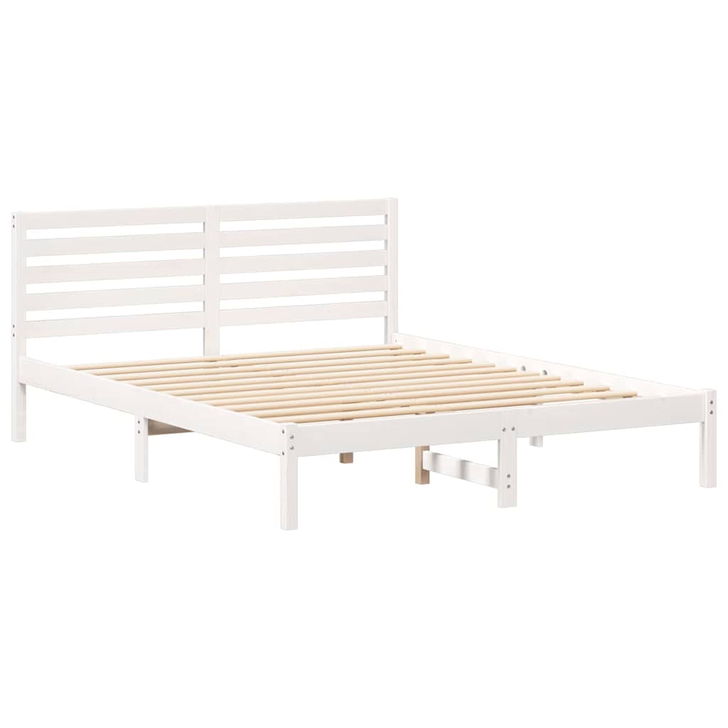 Bed Frame with Headboard White 160 x 200 cm Solid pine wood