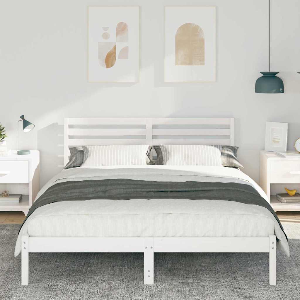Bed Frame with Headboard White 140 x 200 cm Solid pine wood