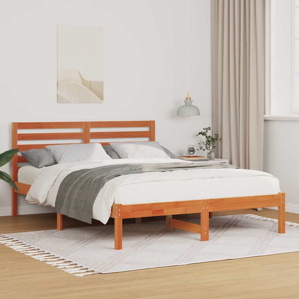 Bed Frame with Headboard Wax brown 120 x 190 cm Solid pine wood