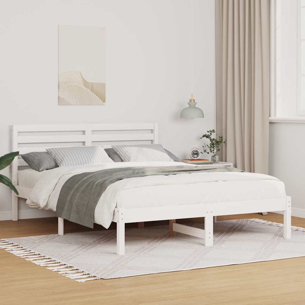 Bed Frame with Headboard White 140 x 190 cm Solid pine wood