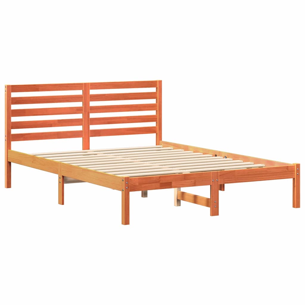 Bed Frame with Headboard Wax brown 140 x 190 cm Solid pine wood