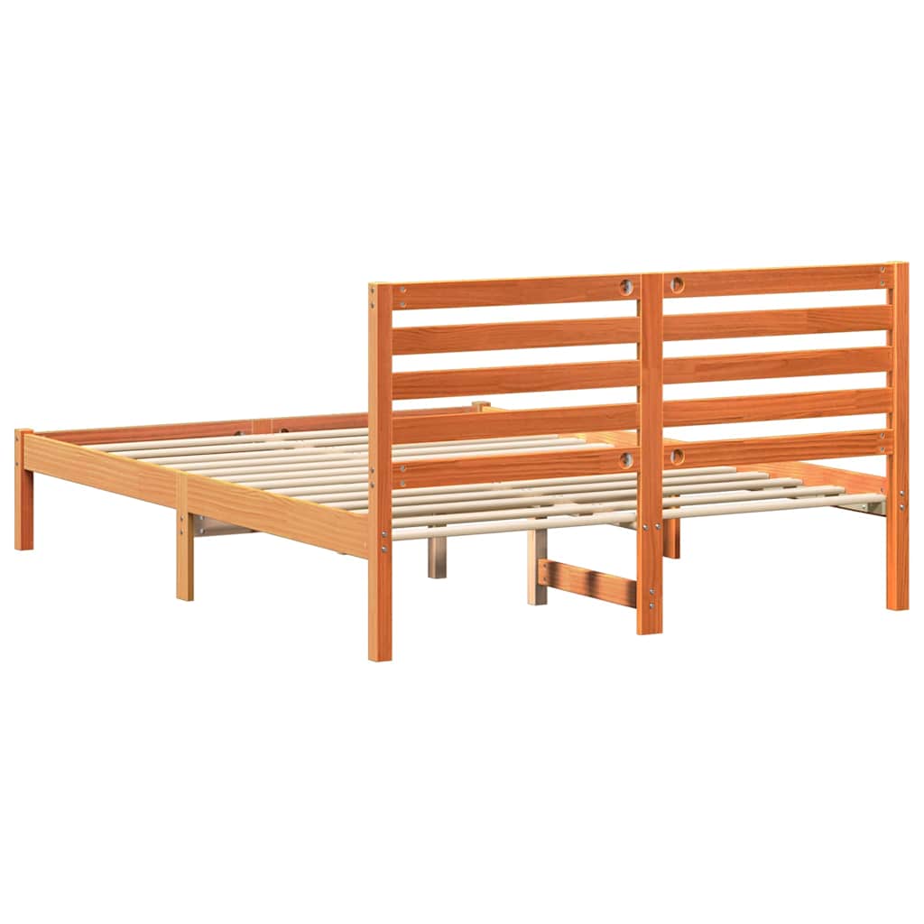 Bed Frame with Headboard Wax brown 135 x 190 cm Solid pine wood