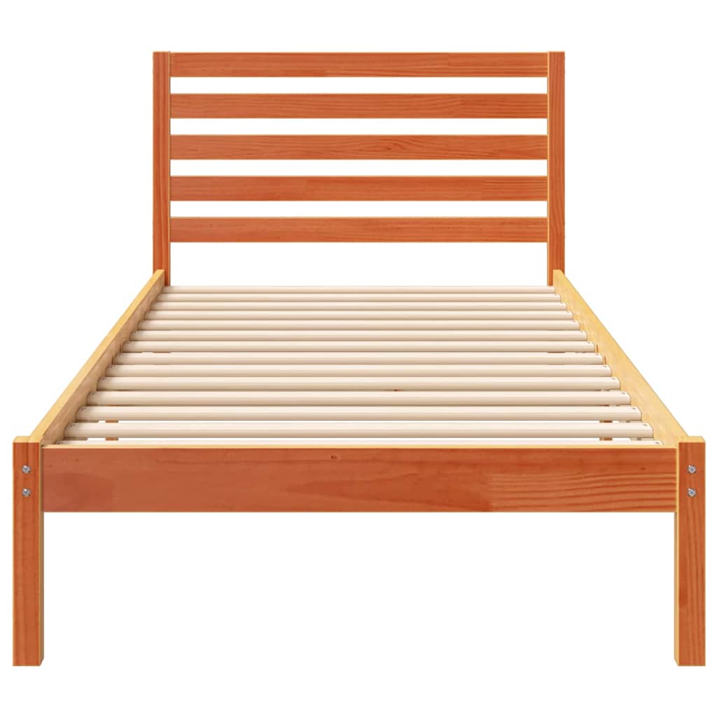 Bed Frame with Headboard Wax brown 80 x 210 cm Solid pine wood