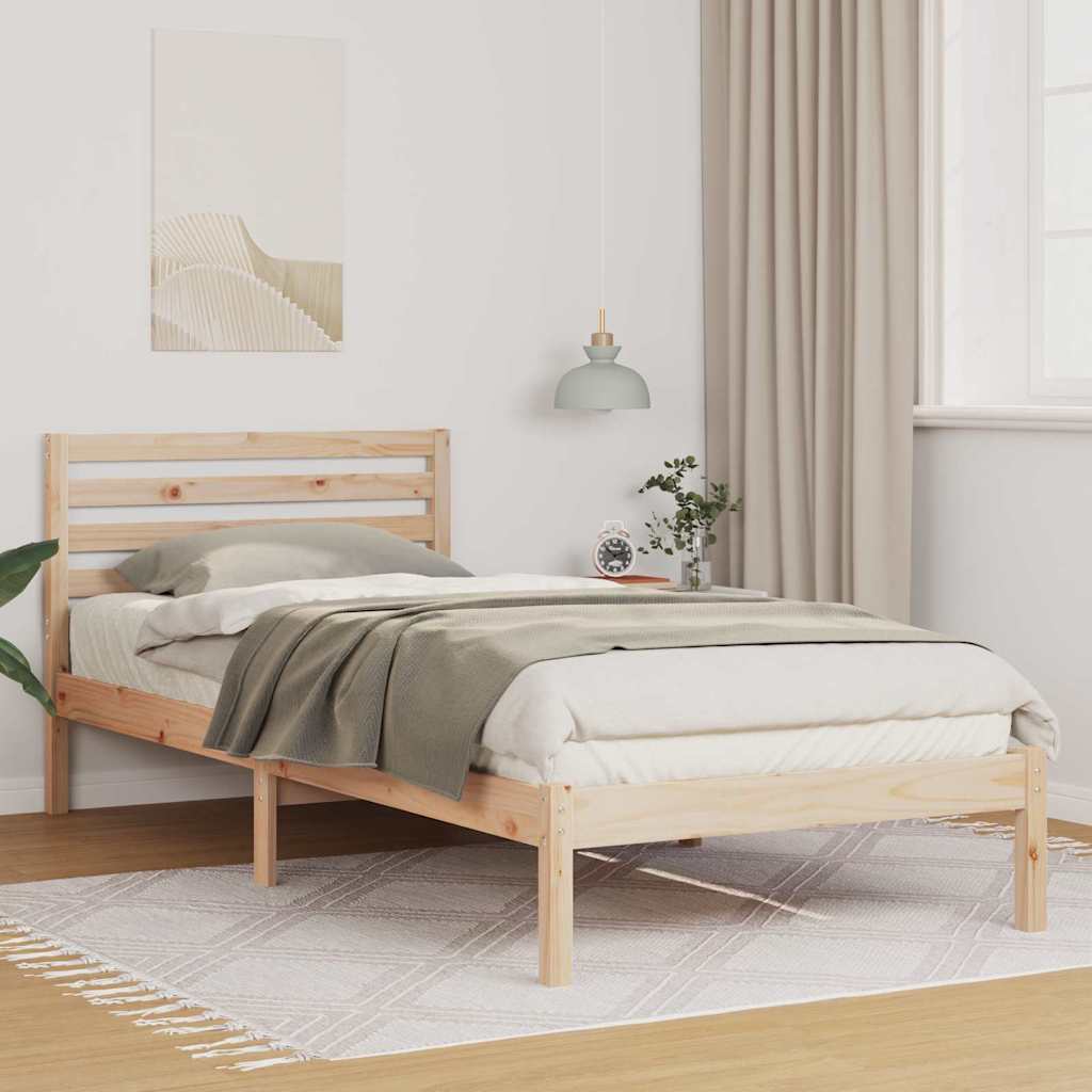 Bed Frame with Headboard Brown 100 x 210 cm Solid pine wood