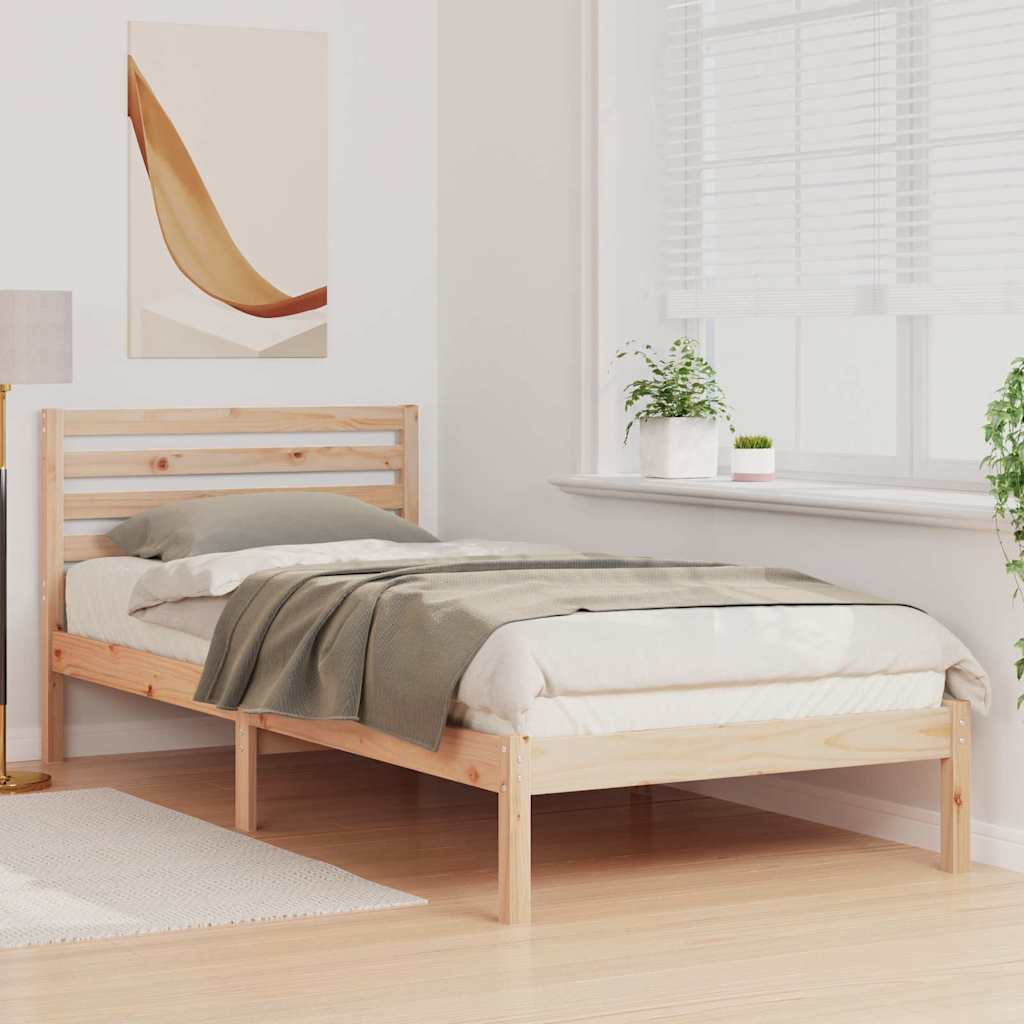 Bed Frame with Headboard Brown 100 x 210 cm Solid pine wood