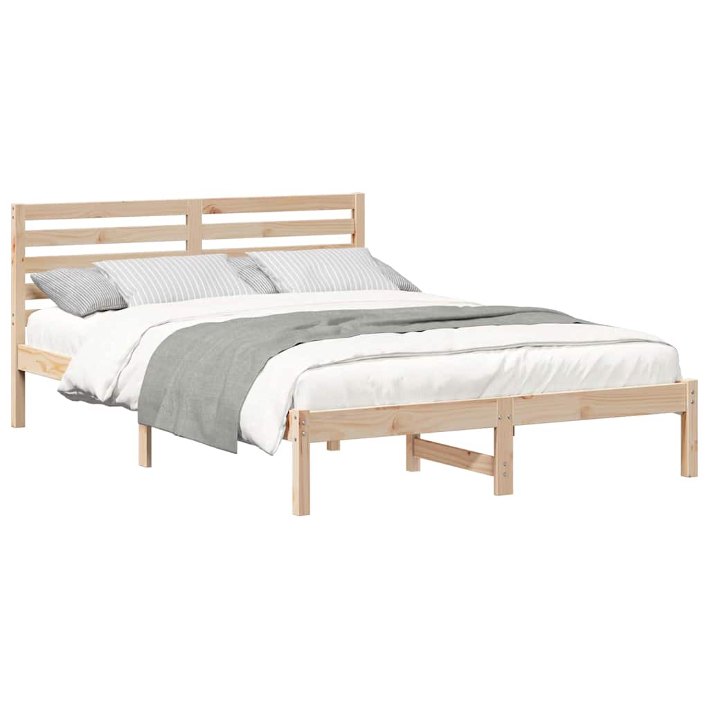 Bed Frame with Headboard Brown 140 x 210 cm Solid pine wood