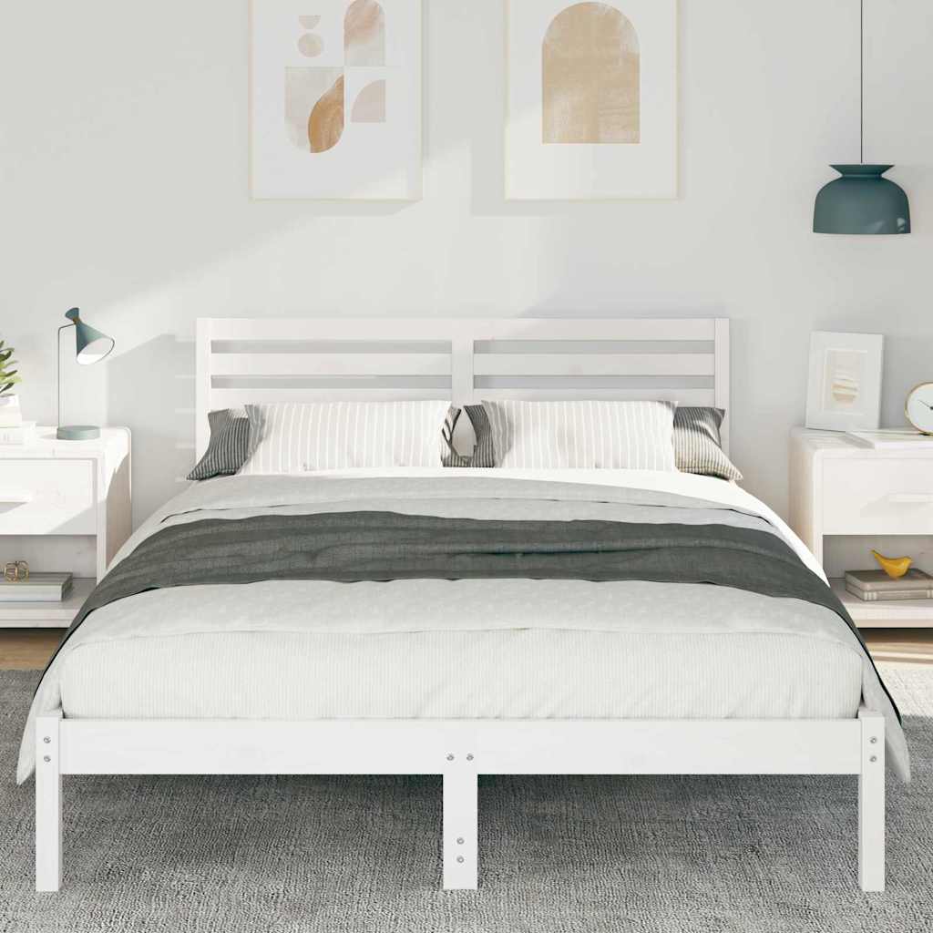 Bed Frame with Headboard White 140 x 210 cm Solid pine wood
