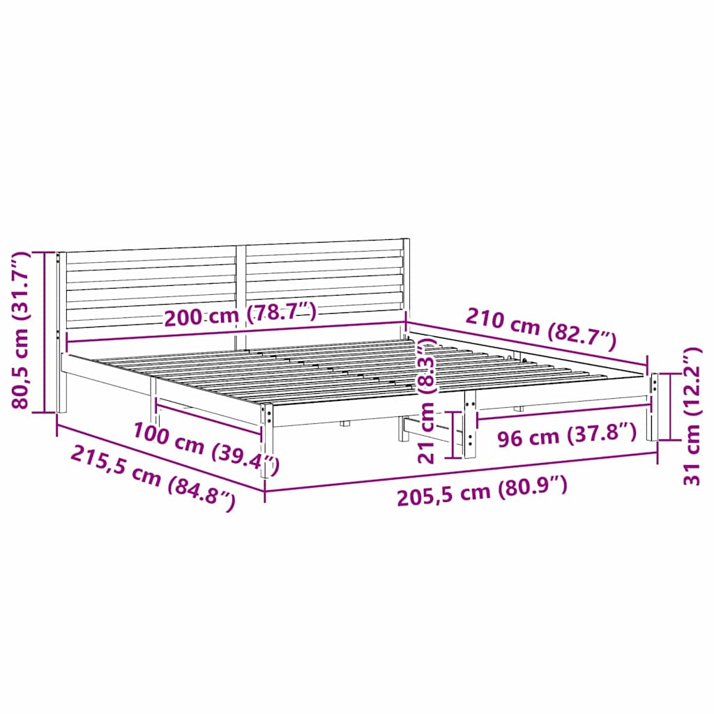 Bed Frame with Headboard Brown 200 x 210 cm Solid pine wood