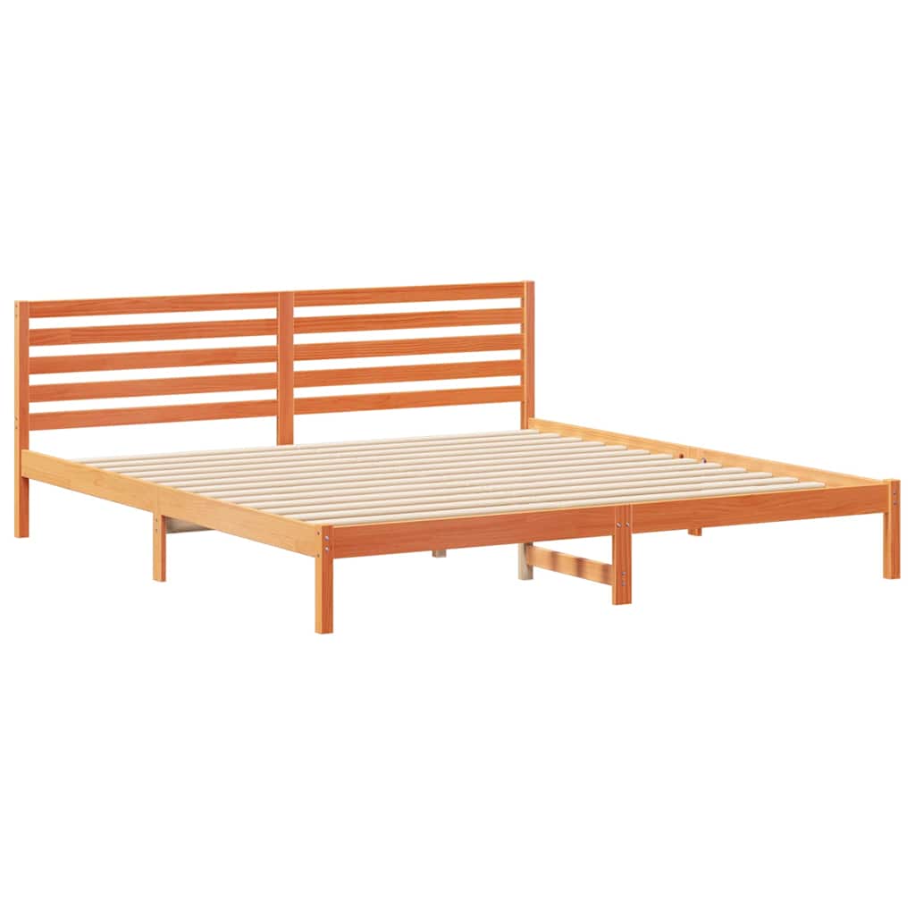 Bed Frame with Headboard Wax brown 200 x 210 cm Solid pine wood