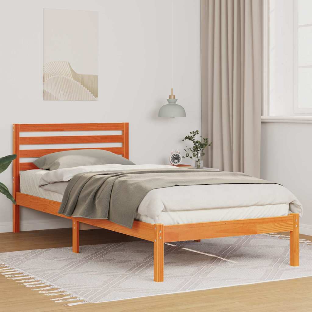 Bed Frame with Headboard Wax brown 80 x 220 cm Solid pine wood