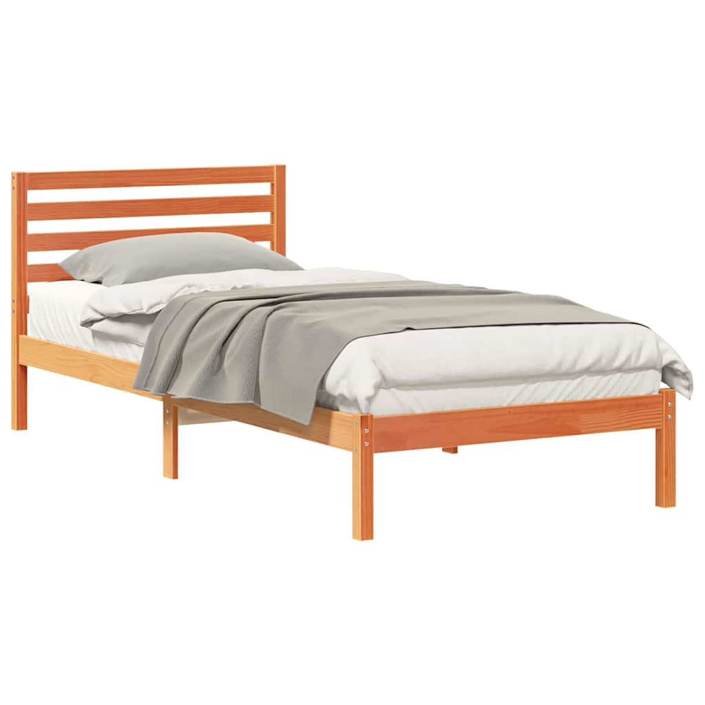 Bed Frame with Headboard Wax brown 80 x 220 cm Solid pine wood