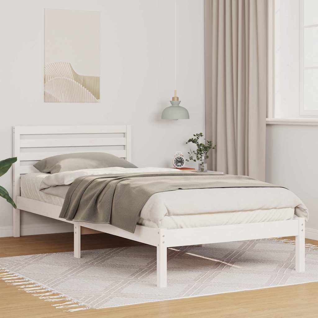 Bed Frame with Headboard White 100 x 220 cm Solid pine wood