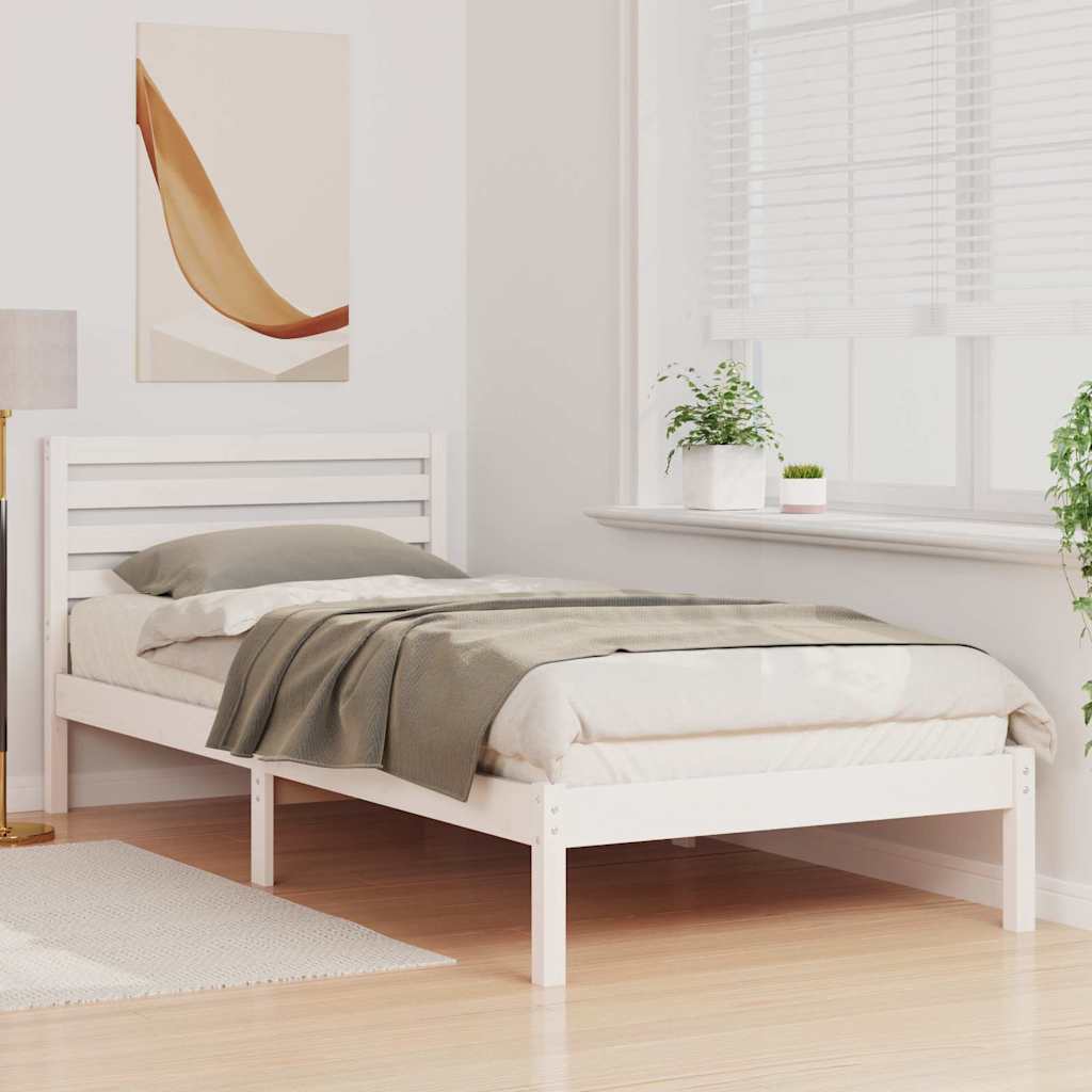 Bed Frame with Headboard White 100 x 220 cm Solid pine wood