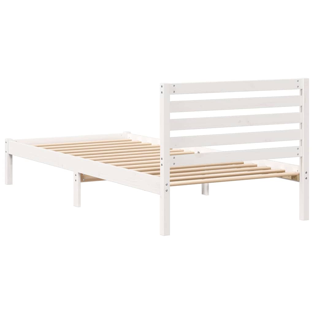 Bed Frame with Headboard White 100 x 220 cm Solid pine wood