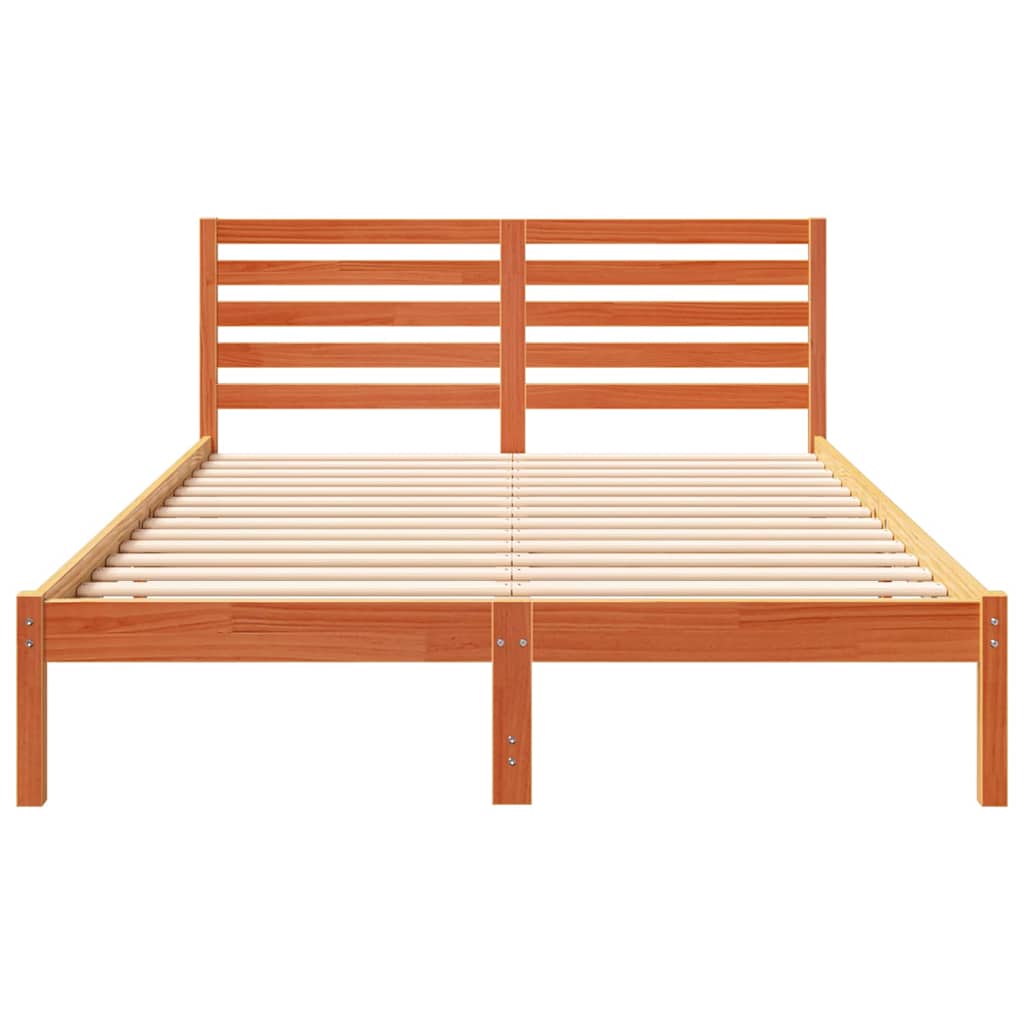 Bed Frame with Headboard Wax brown 140 x 220 cm Solid pine wood