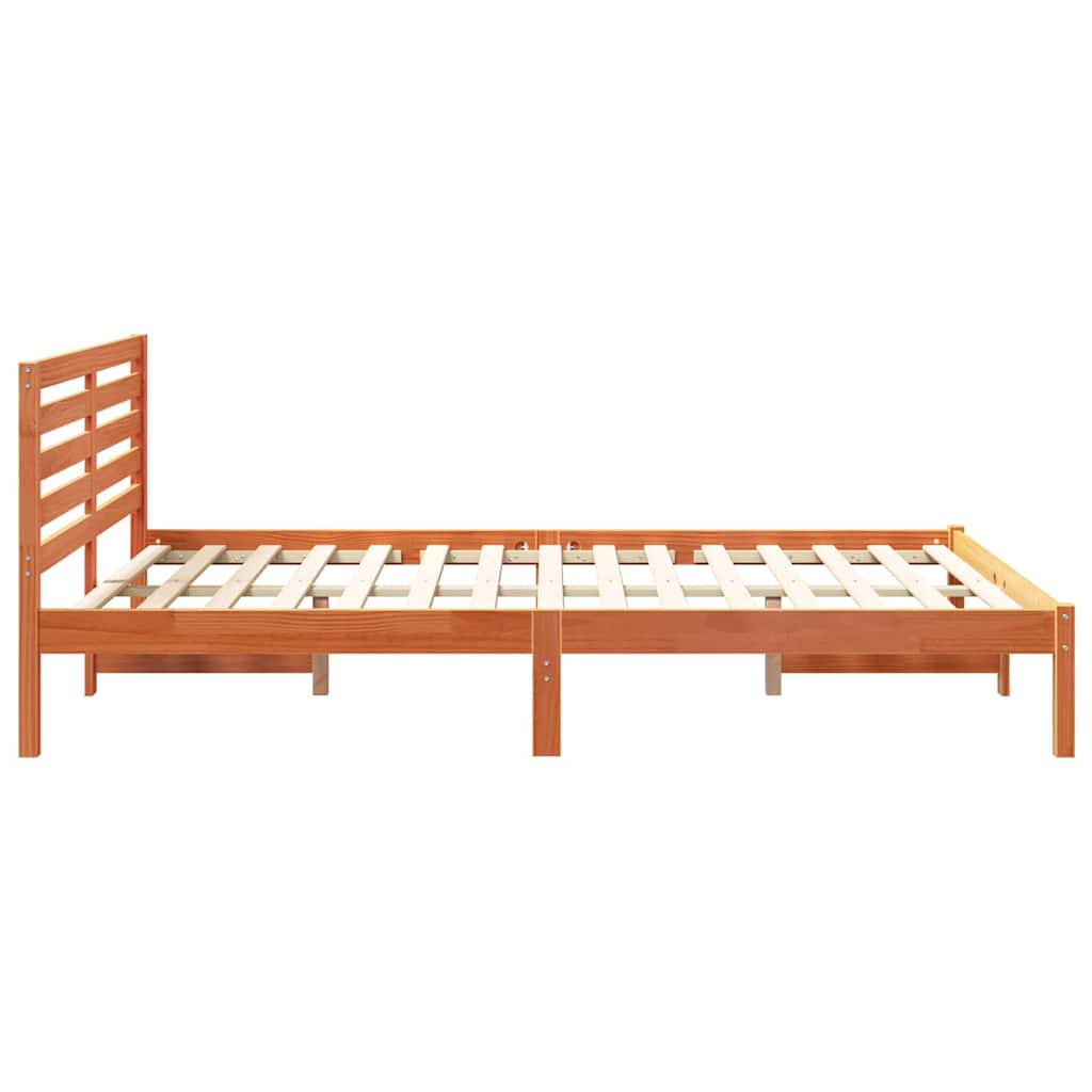 Bed Frame with Headboard Wax brown 140 x 220 cm Solid pine wood
