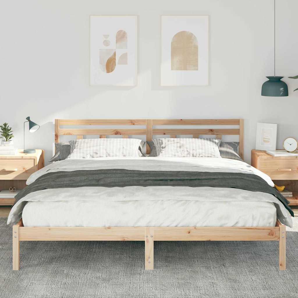 Bed Frame with Headboard Brown Pine wood