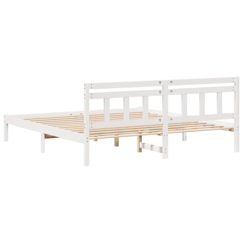 Bed Frame with Headboard White Solid pine wood