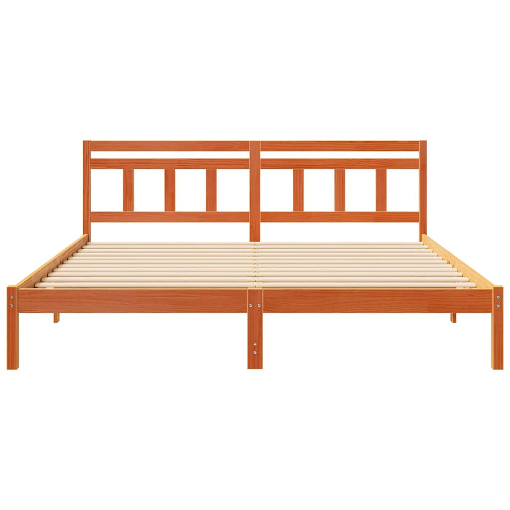Bed Frame with Headboard Brown Pine wood
