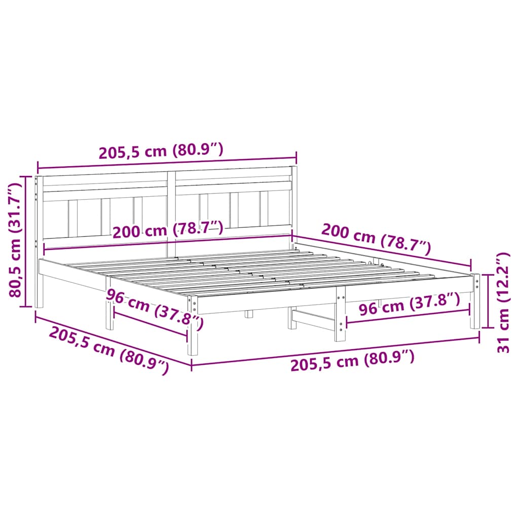 Bed Frame with Headboard Brown Pine wood