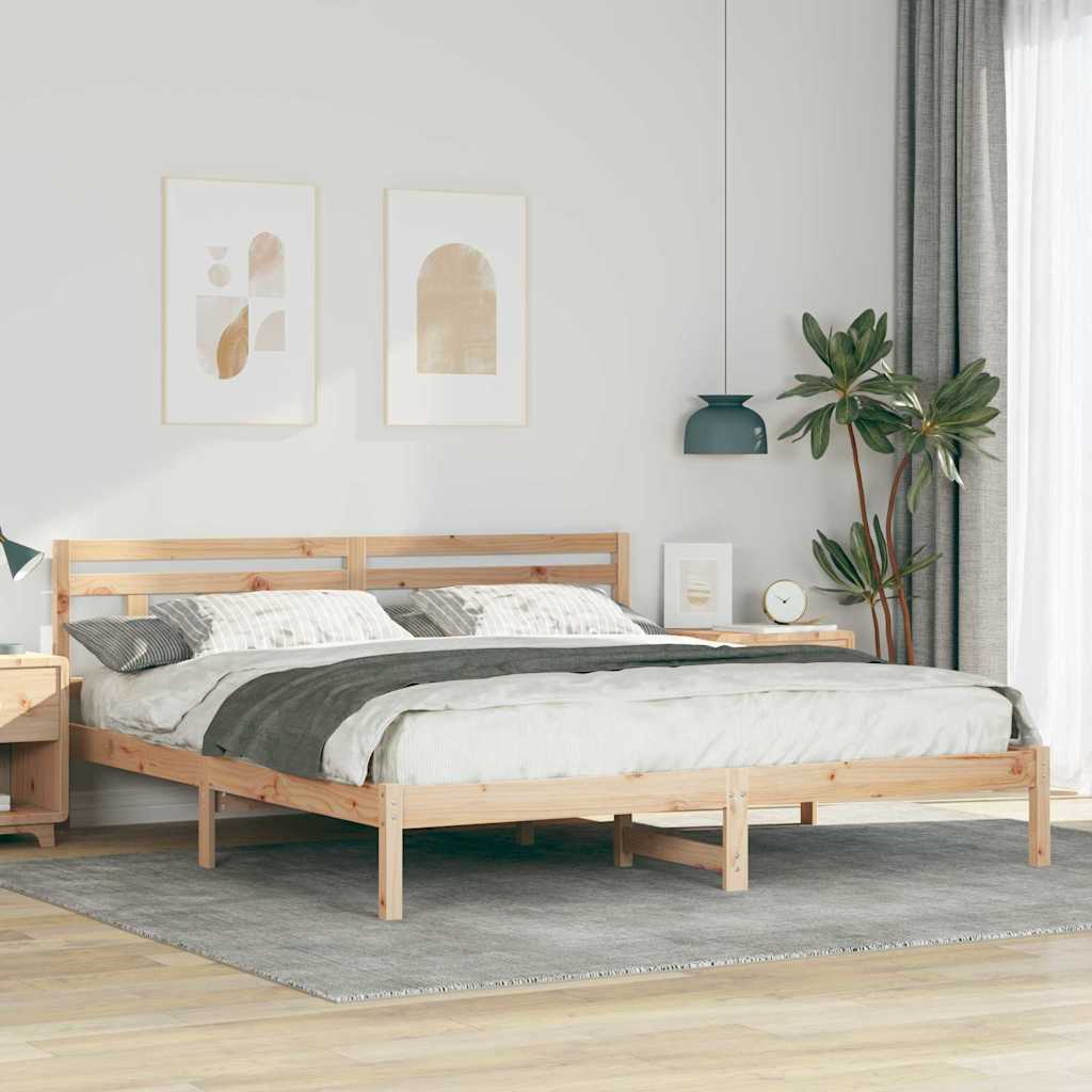 Bed Frame with Headboard Brown Pine wood