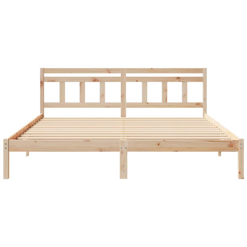 Bed Frame with Headboard Brown Pine wood