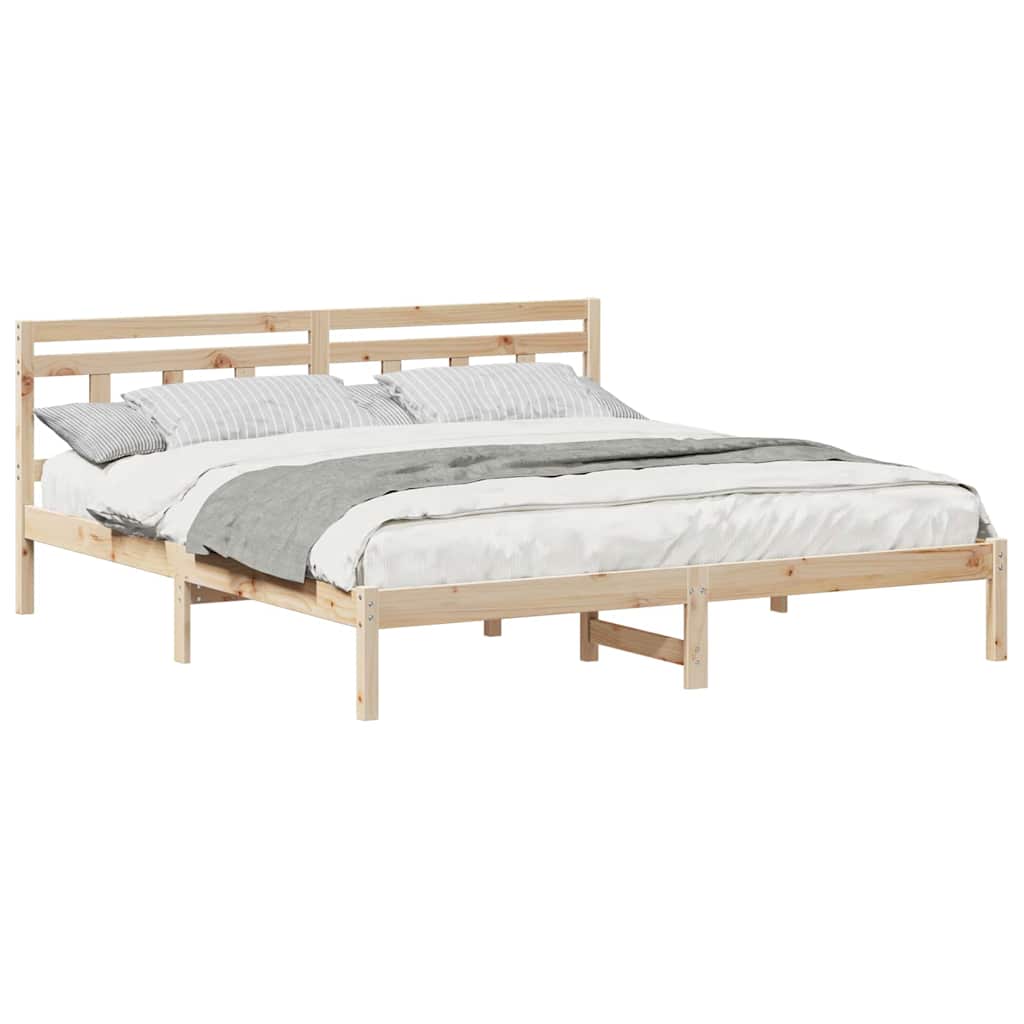 Bed Frame with Headboard Brown Pine wood