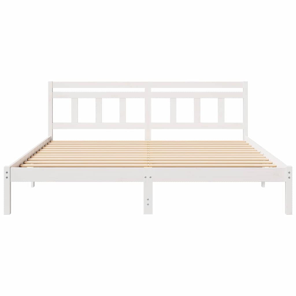 Bed Frame with Headboard White Solid pine wood