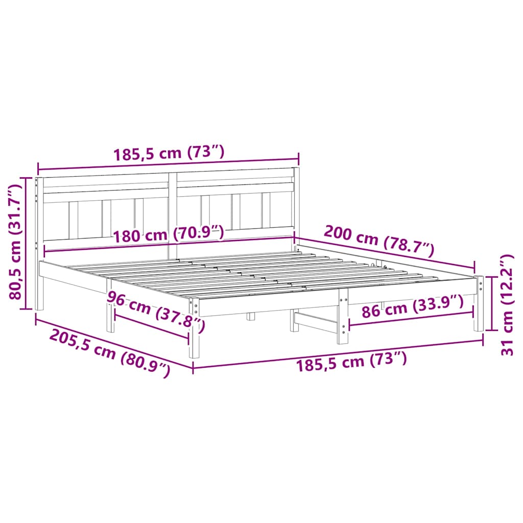 Bed Frame with Headboard White Solid pine wood
