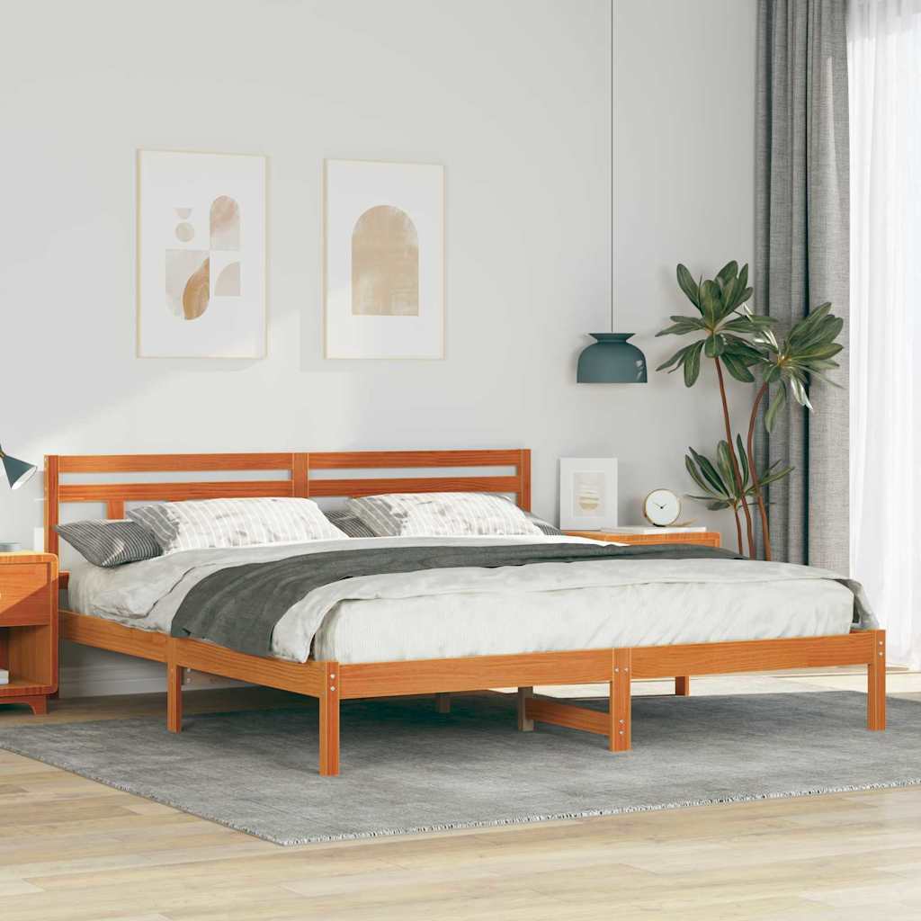Bed Frame with Headboard Brown Pine wood