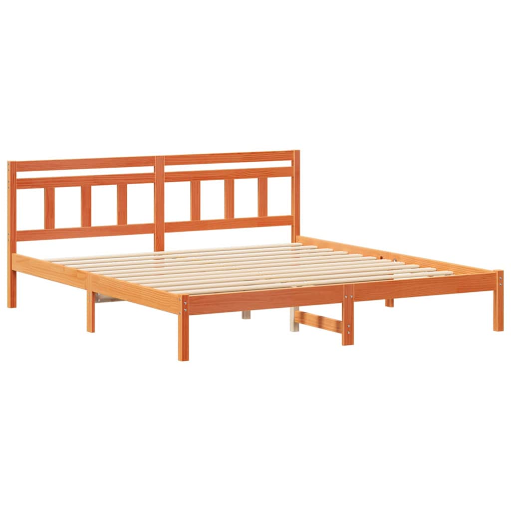 Bed Frame with Headboard Brown Pine wood