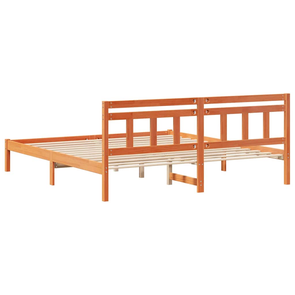 Bed Frame with Headboard Brown Pine wood