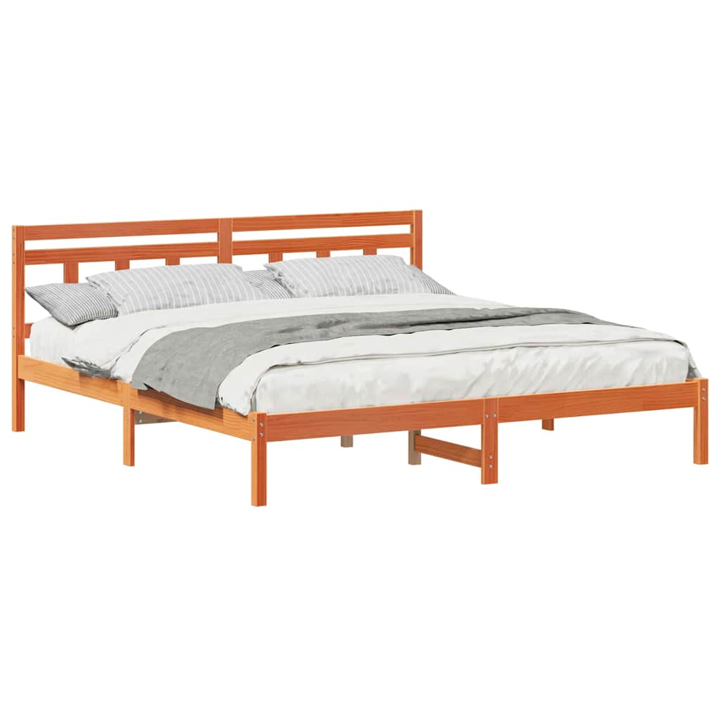 Bed Frame with Headboard Brown Pine wood