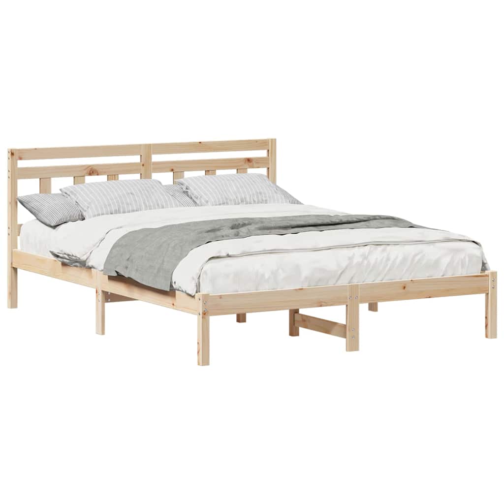 Bed Frame with Headboard Brown Solid pine wood