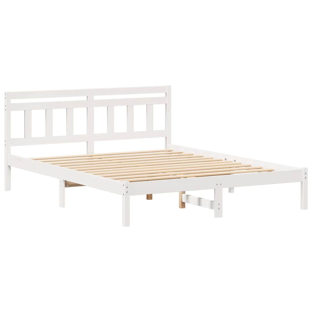 Bed Frame with Headboard White Solid pine wood