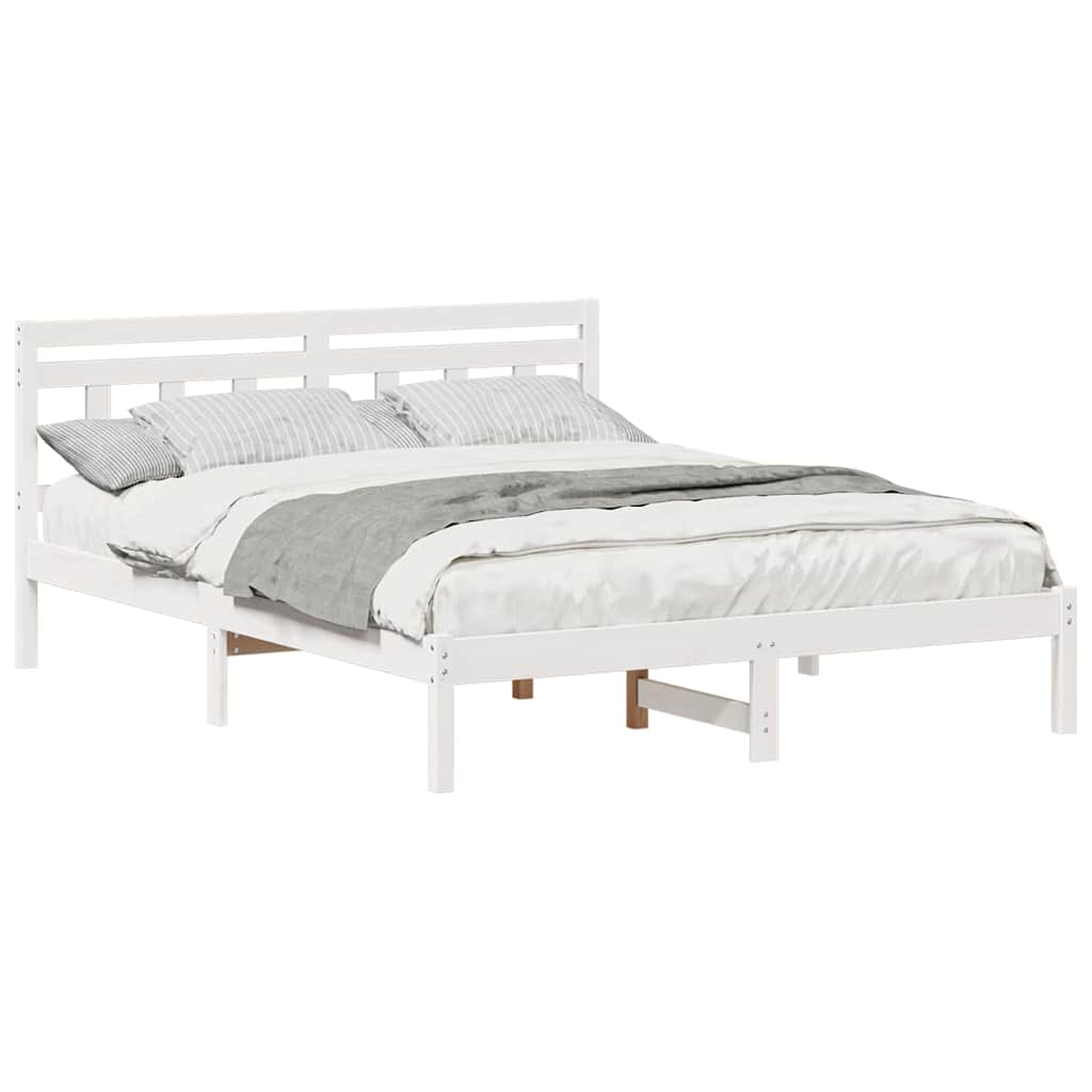 Bed Frame with Headboard White Solid pine wood