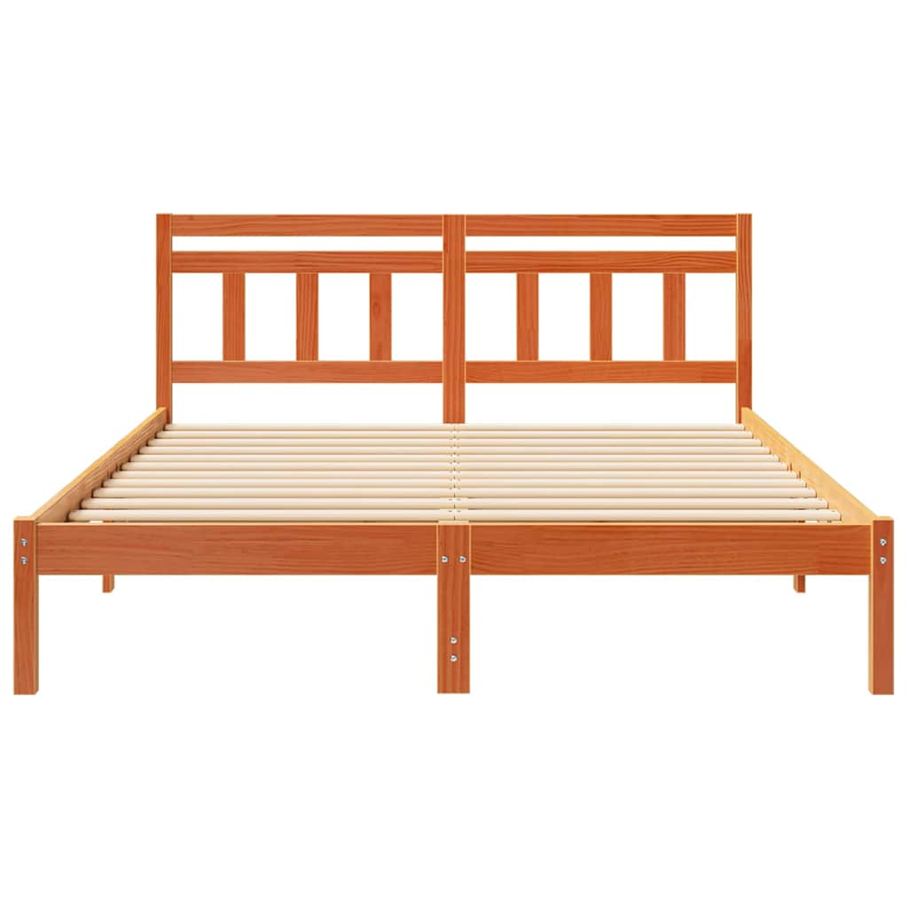 Bed Frame with Headboard Brown Solid pine wood