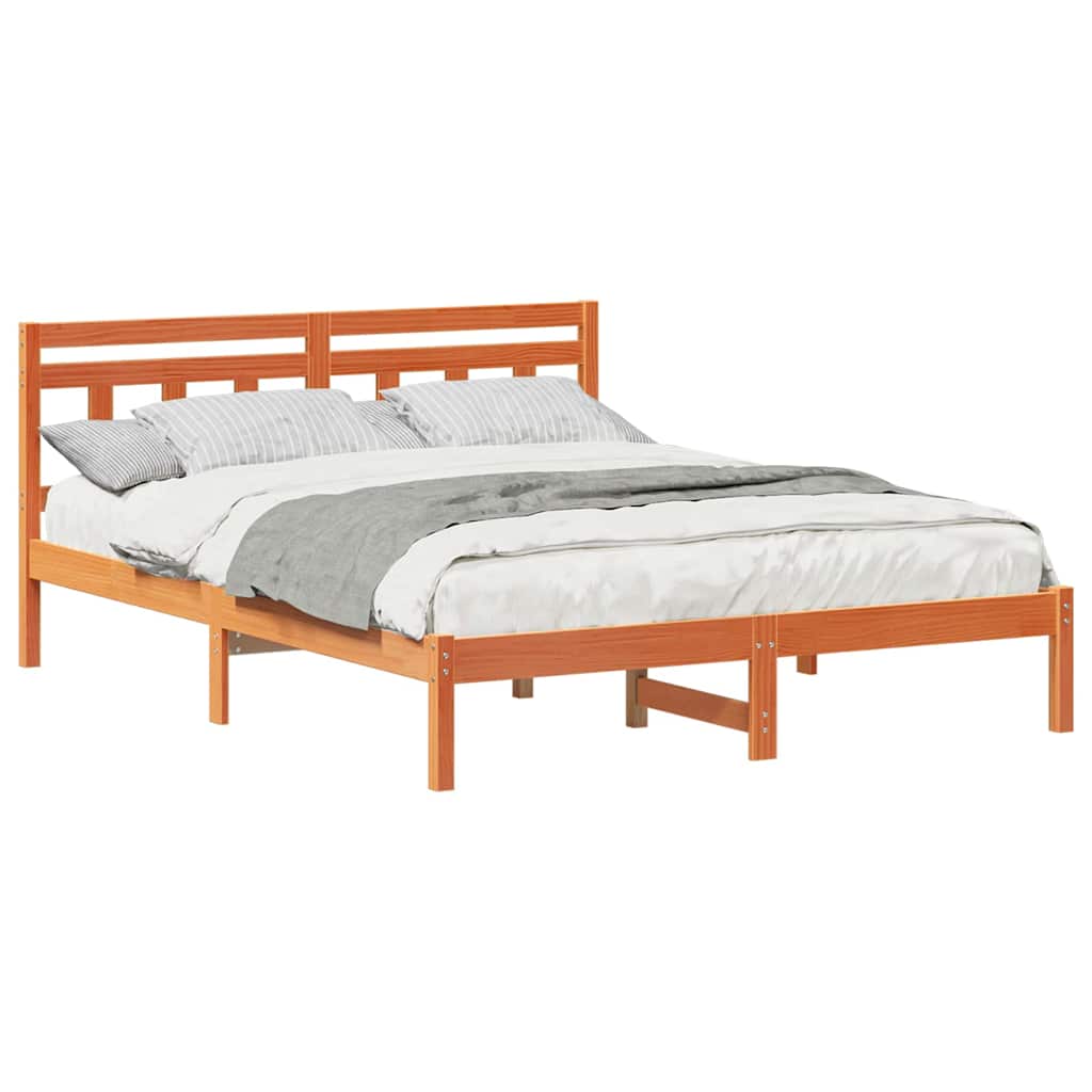 Bed Frame with Headboard Brown Solid pine wood