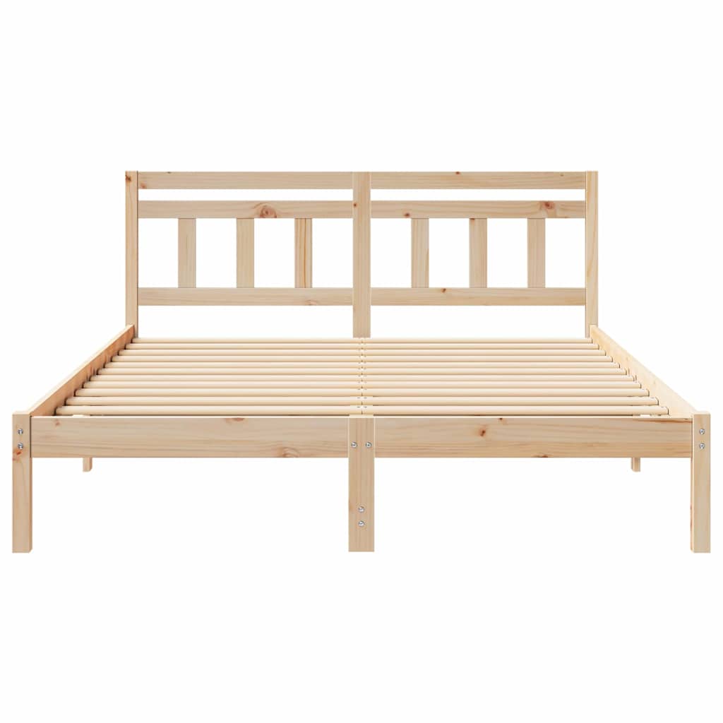 Bed Frame with Headboard Brown Solid pine wood