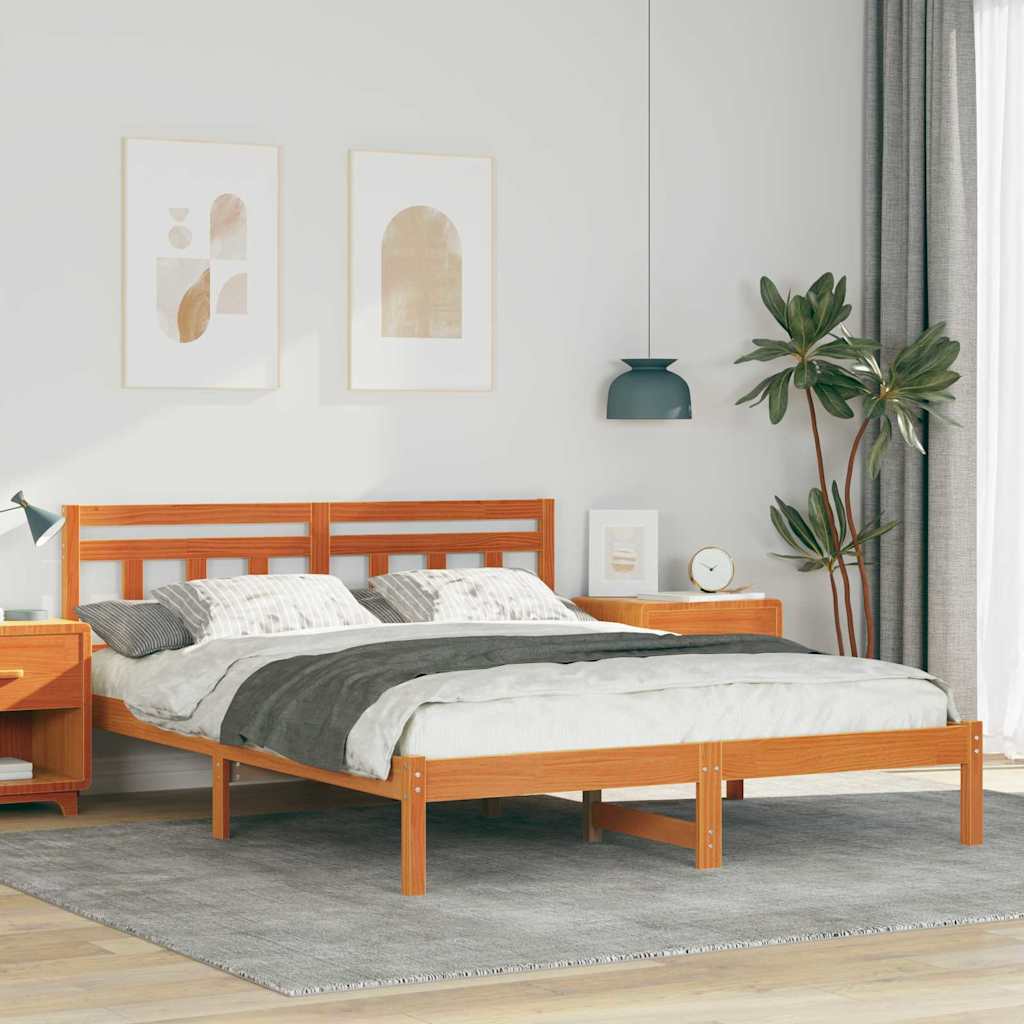 Bed Frame with Headboard Brown Pine wood